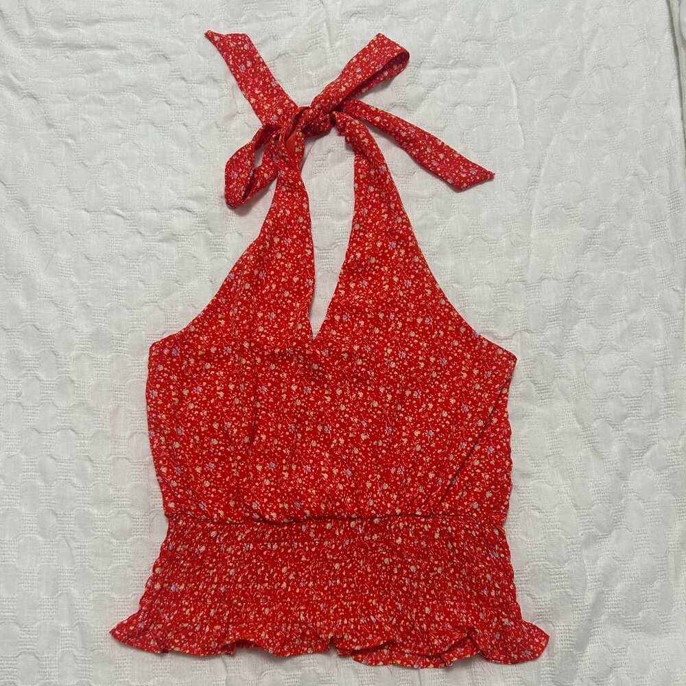 Sienna Sky Red Floral Halter Top - Size Small